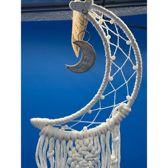 Crescent Moons Dream Catcher By Henna Shoppe - White Macrame Wall Hanging With S - Picture 3 of 7